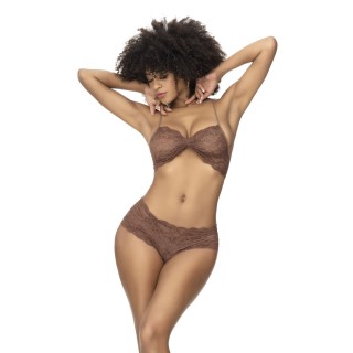 Ensemble 2 pièces, top et tanga en dentelle couleur cacao - Oralove