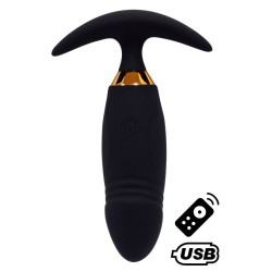 PEACH, Plug Vibrant noir long USB avec télécommande, dans un silicone médical doux et lisse