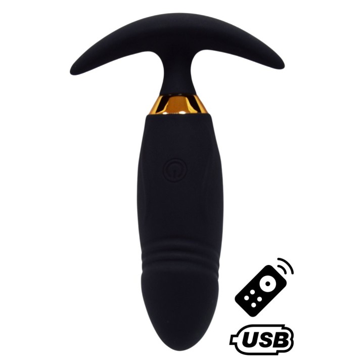 PEACH, Plug Vibrant noir long USB avec télécommande, dans un silicone médical doux et lisse - Oralove