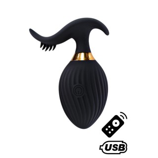 WAVE , Un Œuf vibrant noir USB avec stimulation clitoridienne, doté d'une télécommande - Oralove