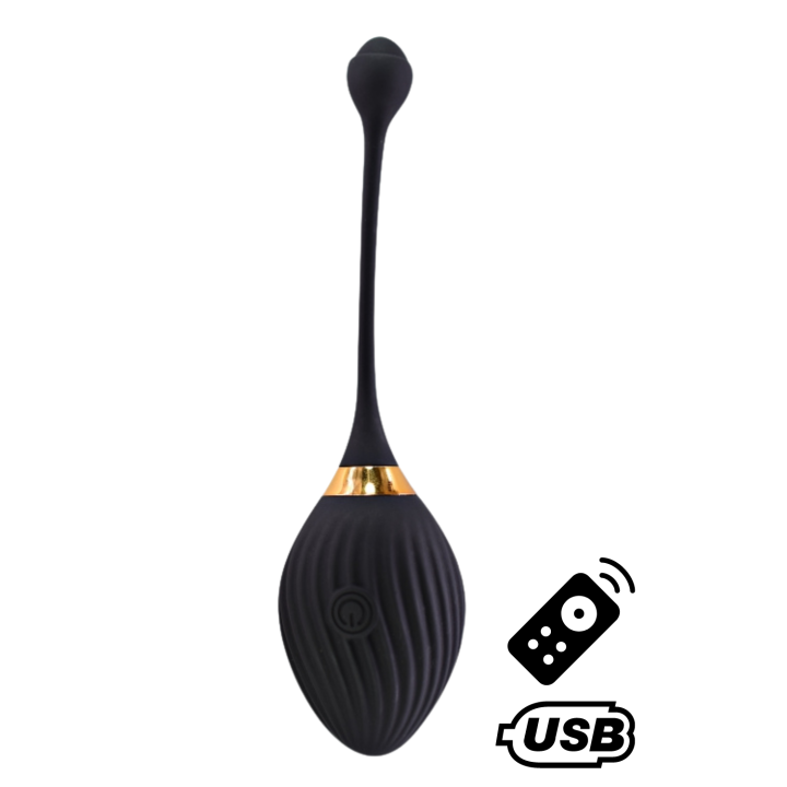 WAVE, Un Œuf vibrant noir USB avec télécommande, dans un silicone médical doux et lisse - Oralove