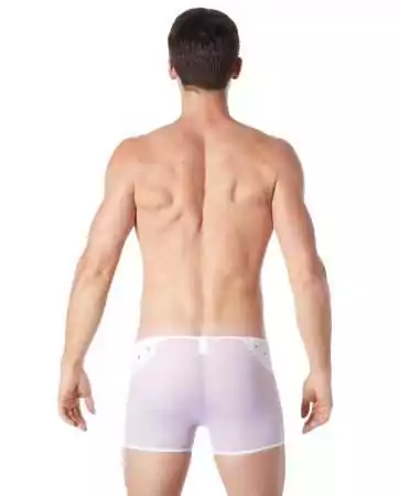 Boxer branco sexy em malha transparente e faixa de estilo couro - LM807-67WHT