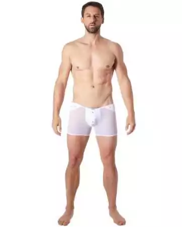 Boxer bianco sexy in rete trasparente e fascia stile pelle - LM807-67WHT