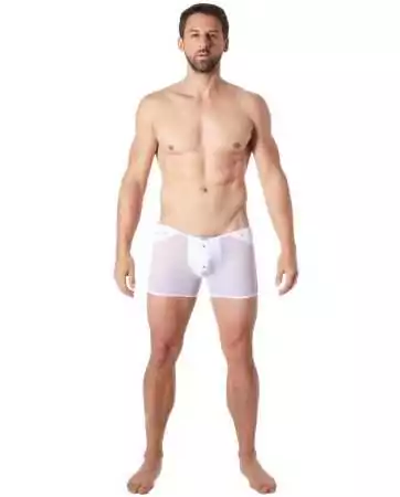 Boxer branco sexy em malha transparente e faixa de estilo couro - LM807-67WHT