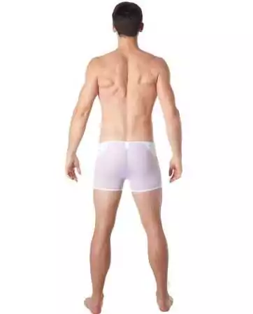 Boxer branco sexy em malha transparente e faixa de estilo couro - LM807-67WHT