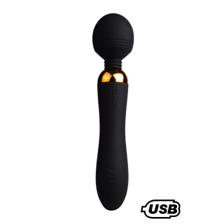 SHAKE Noir, Vibromasseur Wand USB en silicone médical avec 2 puissants moteurs indépendants - Oralove