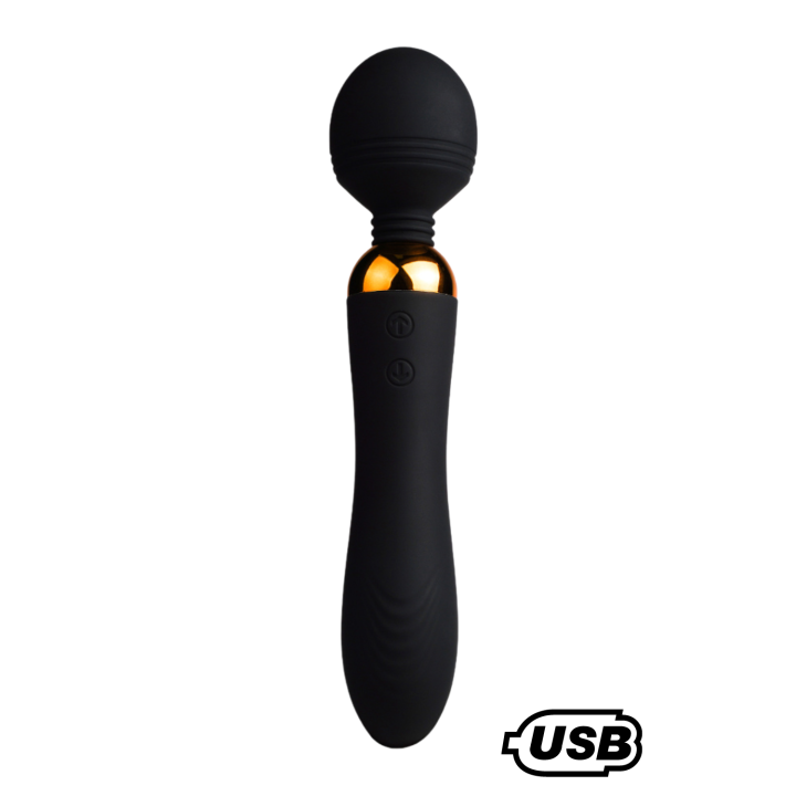 SHAKE Noir, Vibromasseur Wand USB en silicone médical avec 2 puissants moteurs indépendants - Oralove