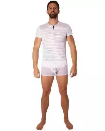 T-shirt blanc rayé opaque et transparent - LM906-81WHT