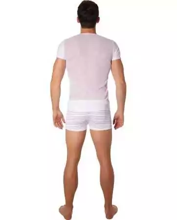 T-shirt blanc rayé opaque et transparent - LM906-81WHT