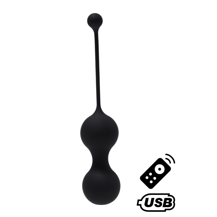 MINA Noir, Boules de Geisha en silicone médical USB avec télécommande - Oralove