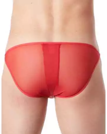 Sexy red briefs with zipper and leather-style sides, transparent back - LM813-61RED