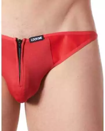 Sexy roter Slip mit Reißverschluss und seitlichen Lederdetails hinten transparent - LM813-61ROT