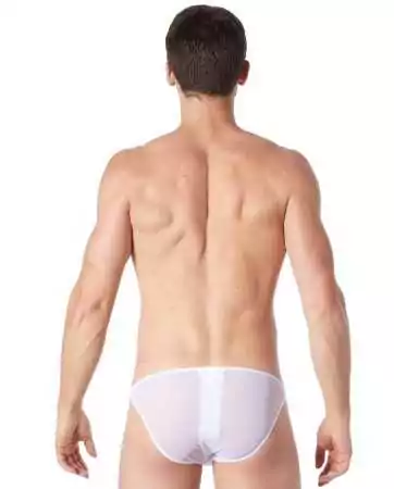 Cueca branca sexy com fecho de correr e laterais estilo couro transparente nas costas - LM813-61WHT