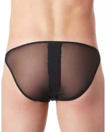 Sexy black briefs with zipper and leather-like sides, transparent back - LM813-61BLK