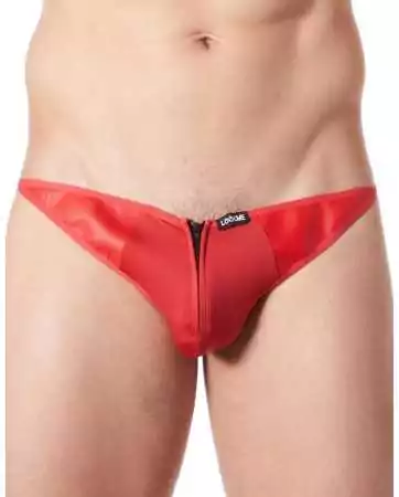 Red sexy string with zipper closure and leather-like sides - LM813-57RED