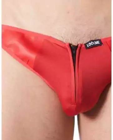 Red sexy string with zipper closure and leather-like sides - LM813-57RED