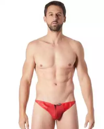 String rouge sexy avec fermeture éclair et côtés style cuir - LM813-57RED