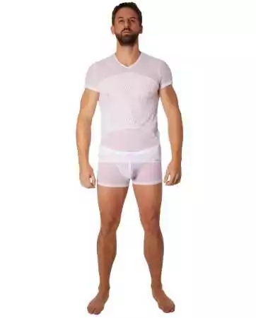 Weißes T-Shirt aus Mesh mit Mustern - LM901-81WHT