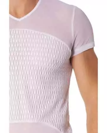 White mesh t-shirt with patterns - LM901-81WHT