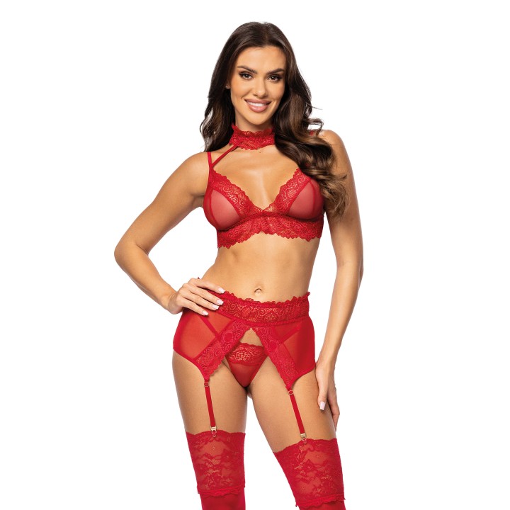 Velvet sin ensemble lingerie - Cherry - Oralove