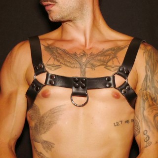 Harnais buste en cuir noir homme en H - Oralove
