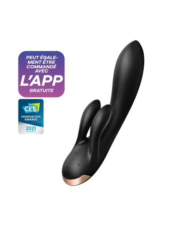 Black double stimulation clitoris rabbit vibrator Double Flex Satisfyer - CC597809