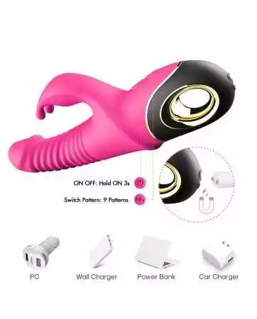 Massageador vibratório rosa Rabbit com movimento de vaivém e rotação - USK-V09PNK