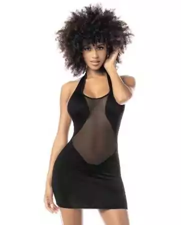 Schwarzes undurchsichtiges Kleid mit feinem transparentem Netzstoff - MAL4572BLK