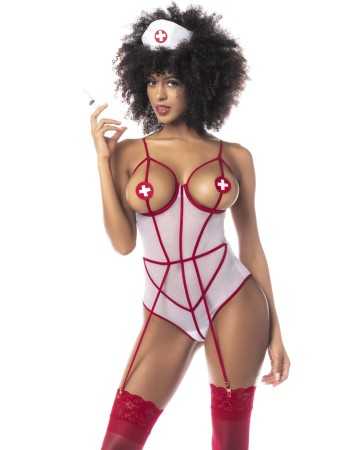 Costume d'infirmière avec body blanc et rouge - MAL6487COS