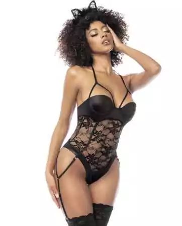 Costume Cat Girl con body in pizzo e similpelle - MAL6478COS