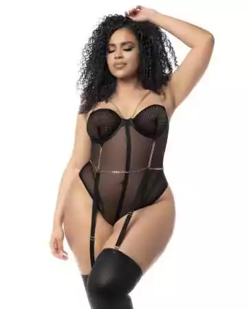 Body, plus size, in black transparent mesh and garter straps - MAL2727XBLK