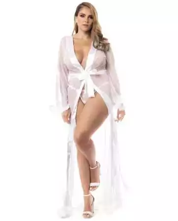 Long dress, plus size, in white fine mesh - MAL7483XWHT
