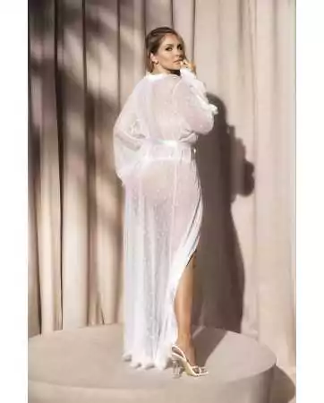 Long dress, plus size, in white fine mesh - MAL7483XWHT