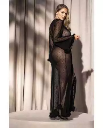 Long black fine mesh long dress - MAL7483XBLK