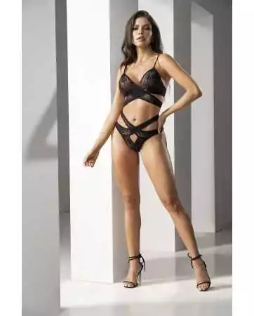 Sexy 2-in-1 lingerie, Black nightgown with bra and thong - MAL7489BLK