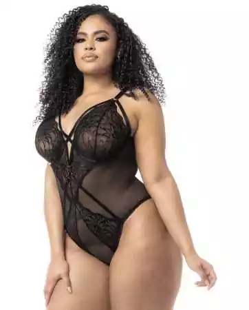 Schwarzer sexy Body in Übergröße mit abnehmbaren Strapsen - MAL8754XBLK