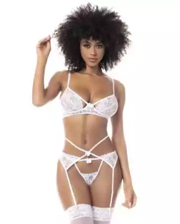 Conjunto branco de lingerie sexy de três peças - MAL8743WHT
