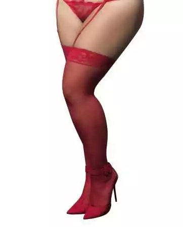 Red self-supporting stockings with lace garters, in a large size - MAL1094XRD