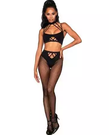 Set of two pieces with strappy bralette and tights - DG0390BLK