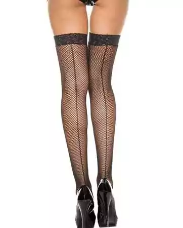 Black fishnet stockings with a seam effect - MH4909BLK