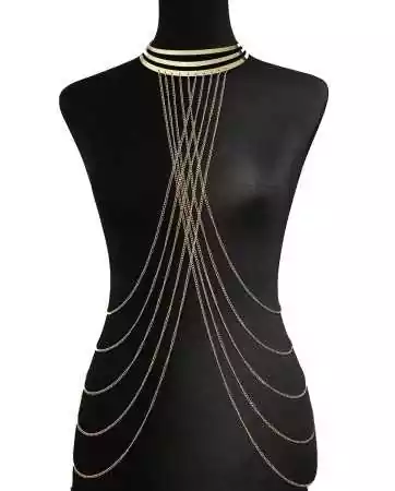Halskette mit drei Ringen und goldenen Körperketten - BCHA0012GLD