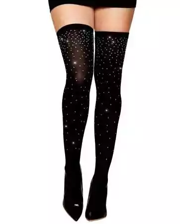 Black fancy stockings with rhinestones - DG0459BLK