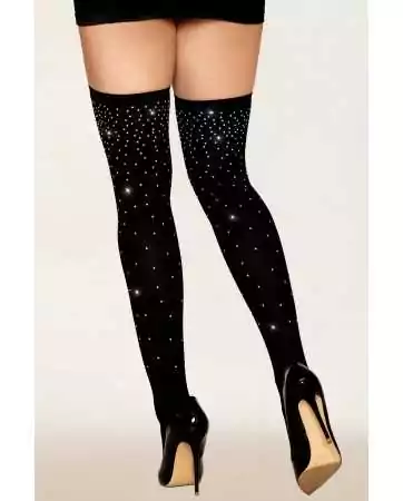 Black fancy stockings with rhinestones - DG0459BLK