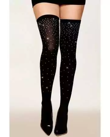 Black fancy stockings with rhinestones - DG0459BLK