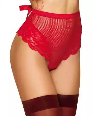 Roter High-Waist-String mit integrierten und abnehmbaren Strumpfhaltern - DG1478RED