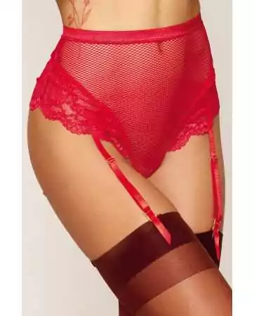 Roter High-Waist-String mit integrierten und abnehmbaren Strumpfhaltern - DG1478RED