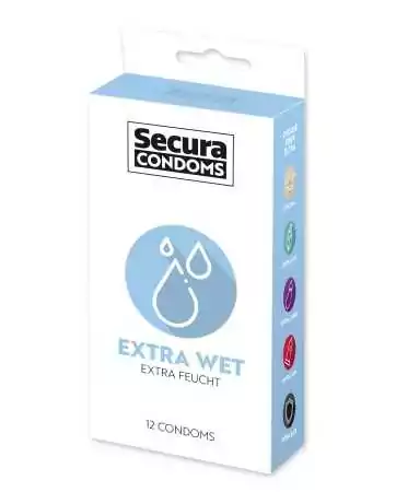 Extra lubricated condoms, made of latex x12 with reservoir Extra Wet 53 mm - R416584.
