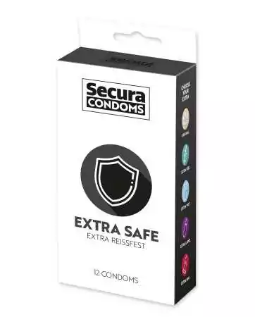 Preservativos lubrificados, mais espessos, de látex x12 com reservatório Extra Safe 53 mm - R416614