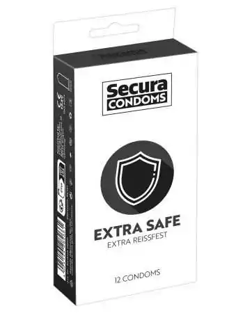 Preservativos lubrificados, mais espessos, de látex x12 com reservatório Extra Safe 53 mm - R416614