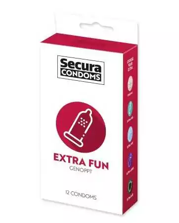Lubricated latex condoms with studs, size 53 mm, pack of 12 with reservoir tip - Extra Fun R416525